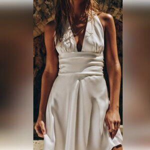 Satin Halter Open Back Dress